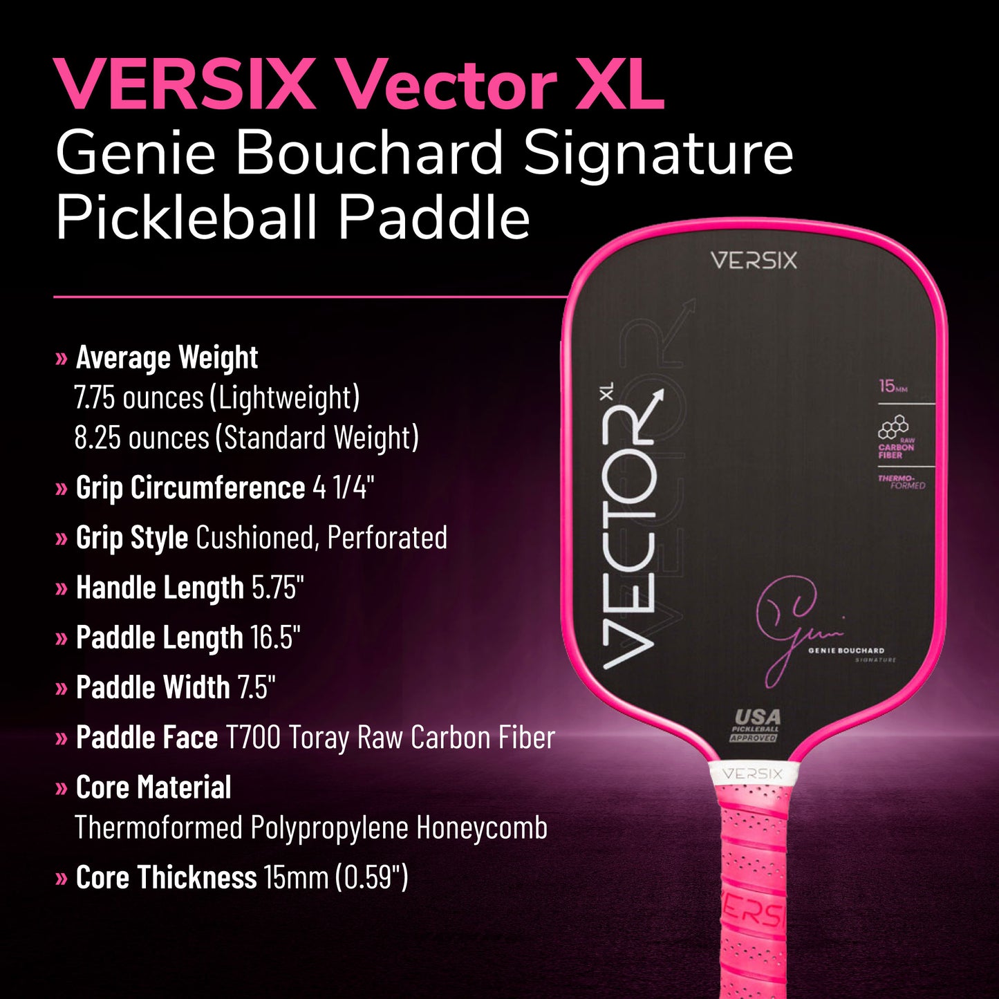 Versix Vector Genie Bouchard Pink Signature Pickleball Paddle