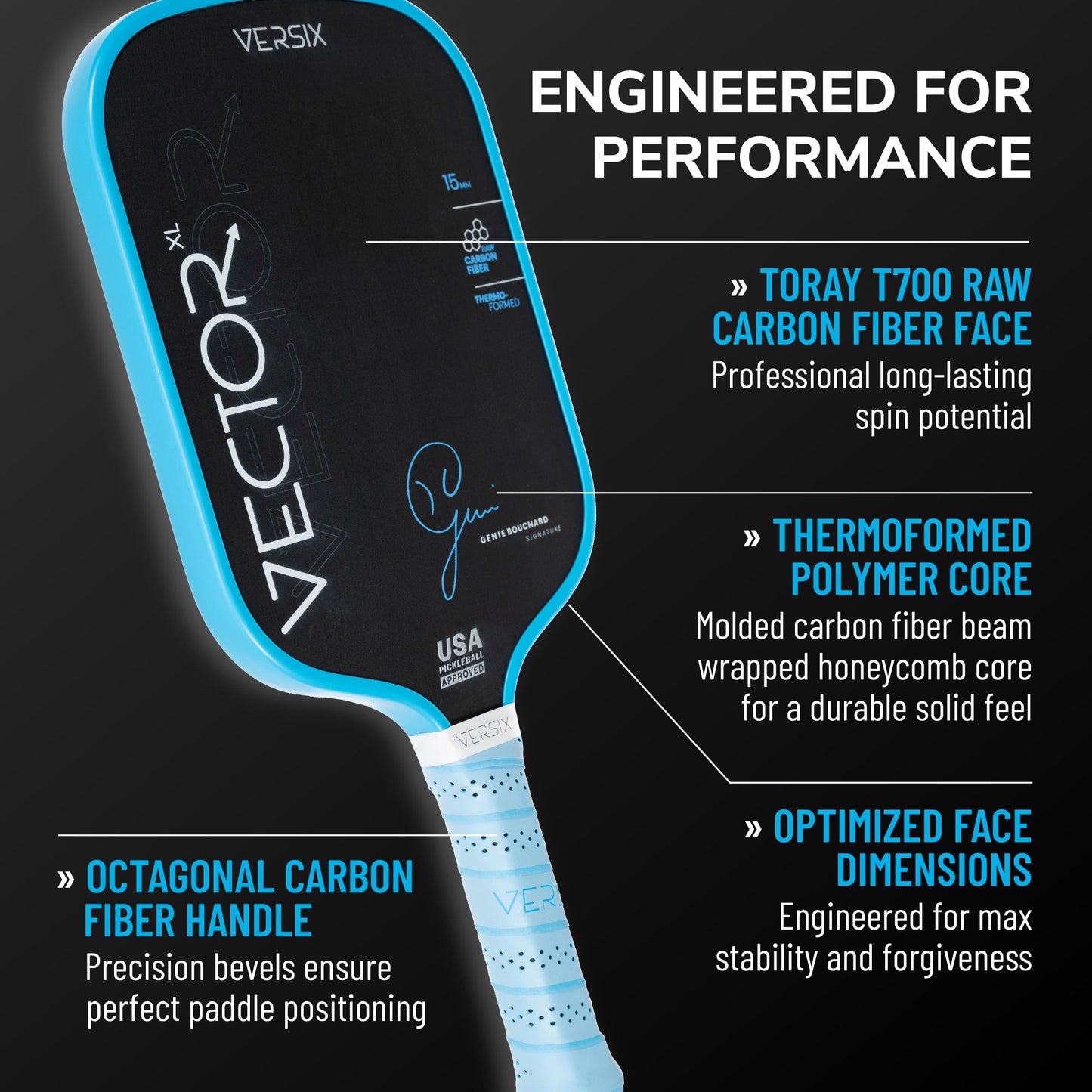 Versix Vector Genie Bouchard Blue Signature Pickleball Paddle